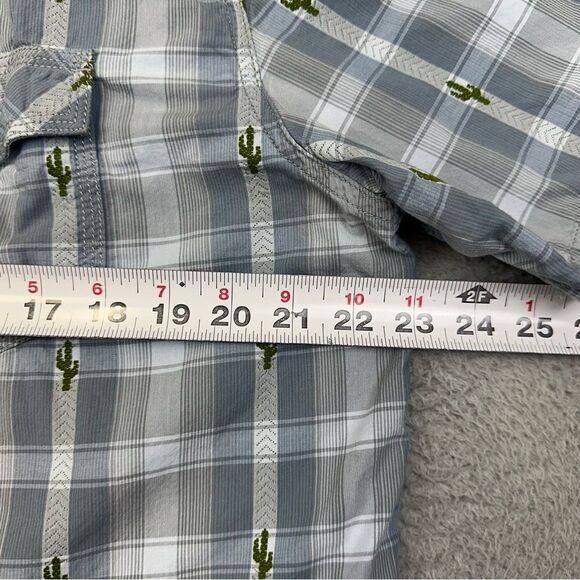 Moon Shine Pearl Snap Shirt Mens Large Blue Plaid Cactus Regular Fit Western - Picture 12 of 16